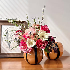 复古手工玻璃花瓶黑色条纹苹果圆形软装家居饰品摆件