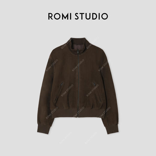 ROMI STUDIO“棕标甄选”轻量山羊正绒自然纹理收腰短皮衣 441P6020 商品图0
