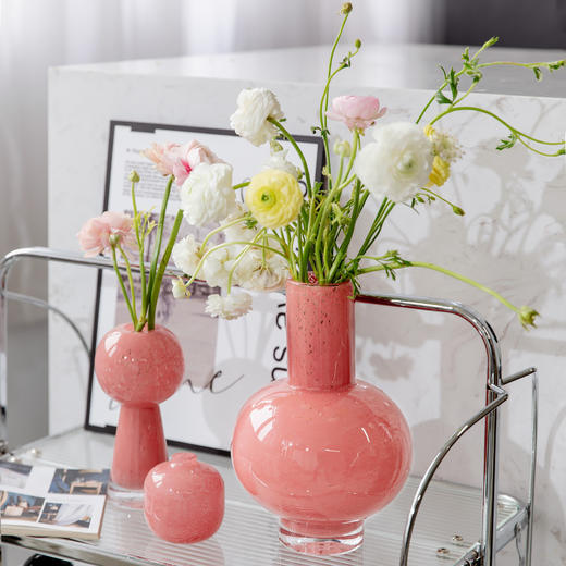 创意高脚中古玻璃水培花瓶粉色简约感花器装饰摆件 商品图2