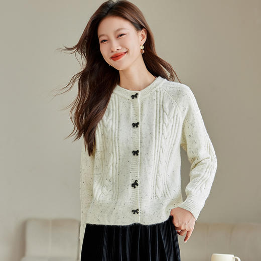 CC-J873小香风短款毛衣开衫女2024春秋装新款名媛气质上衣圆领针织外套 商品图3