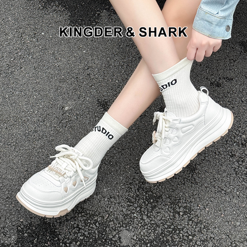 经典鲨2024年秋季款时尚韩版拼色系带平底通勤休闲小白鞋女KW326-D37191