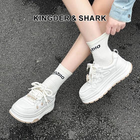 经典鲨2024年秋季款时尚韩版拼色系带平底通勤休闲小白鞋女KW326-D37191