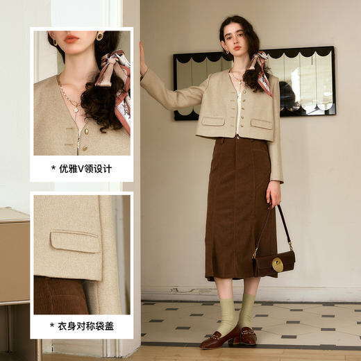 OLrain欧芮儿法式小香风短外套女秋季2024年新款通勤百搭V领上衣 商品图2