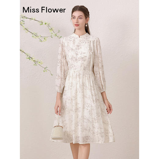 勿忘花新中式天丝改良旗袍连衣裙女2024早秋新款复古国风早秋裙子 商品图3