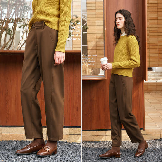 OLrain欧芮儿摩卡色休闲裤女秋季2024年新款通勤百搭锥形西裤 商品图1