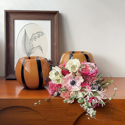 复古手工玻璃花瓶黑色条纹苹果圆形软装家居饰品摆件 商品图1