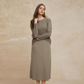 PG639斯尔丽24新款气质两件套廓形显瘦手工钩花上衣配背心裙针织连衣裙