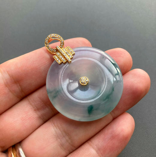 高冰种紫罗兰飘花翡翠平安扣18k黄金钻石镶嵌 商品图4