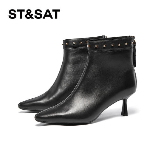 星期六摩登铆钉扣饰尖头细高跟短靴SSC4116405 商品图7
