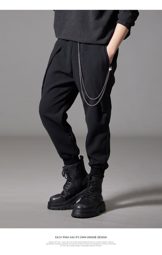 PINLI品立秋季新款宽松束脚九分裤男士潮牌个性黑色休闲裤子B243117051 商品图1