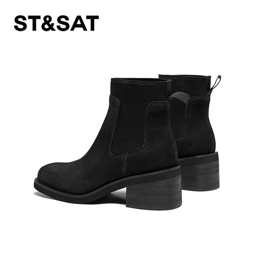 星期六复古方头舒适百搭粗跟袜筒靴SSC4116391 商品图7