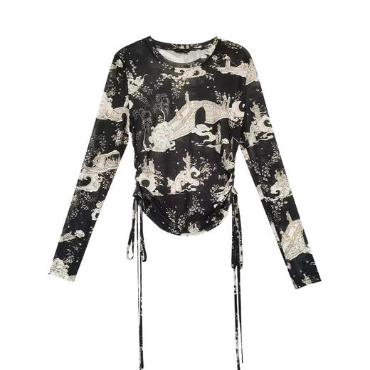 黑色天上人间手绘印花皮肤衣 商品图0