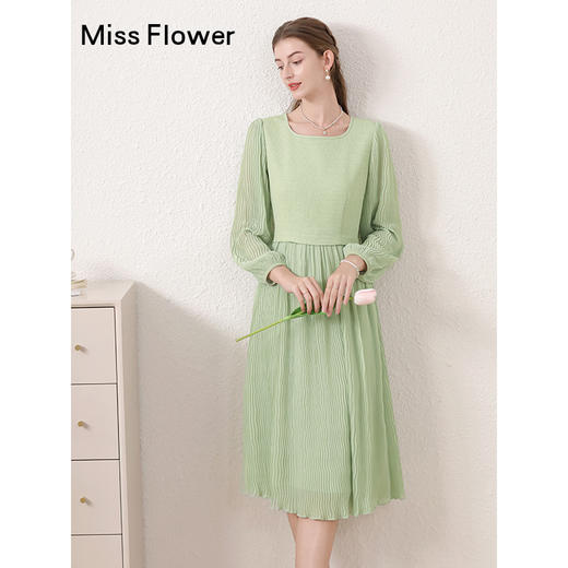 绿色法式针织拼接连衣裙春季新款假两件内搭打底裙子 商品图1