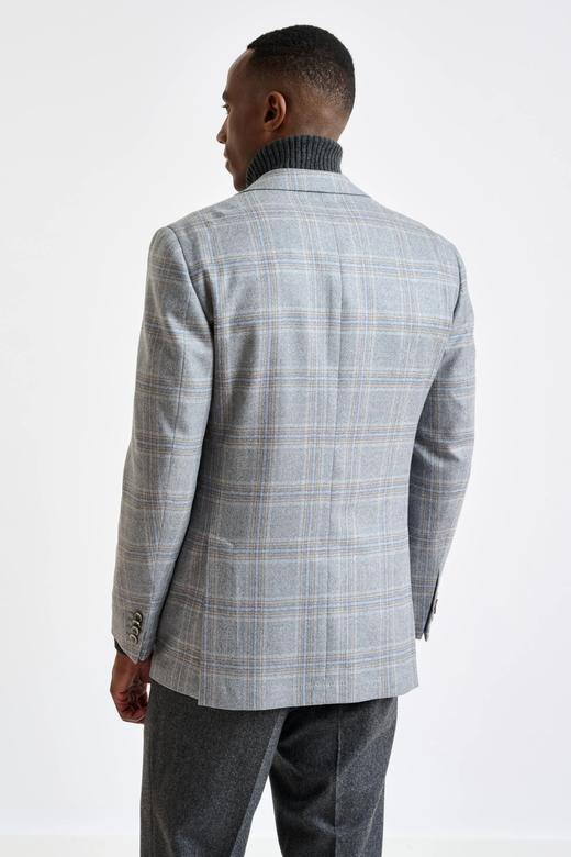 Scabal Escape 澳洲美丽诺羊毛浅灰色格纹全麻衬单西 商品图3