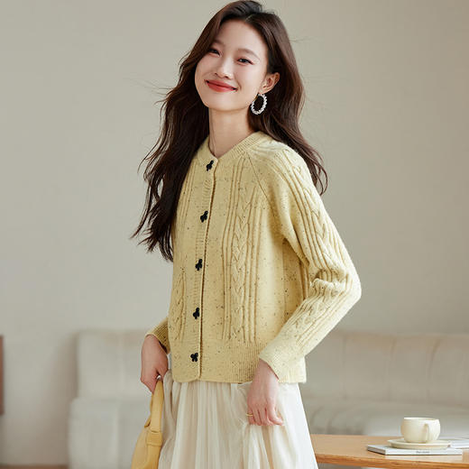 CC-J873小香风短款毛衣开衫女2024春秋装新款名媛气质上衣圆领针织外套 商品图2