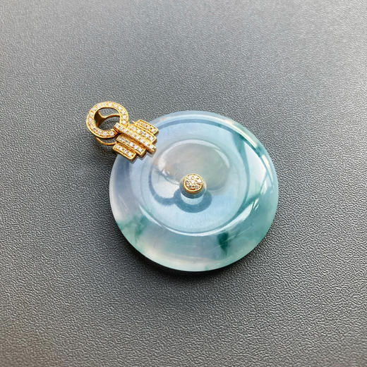 高冰种紫罗兰飘花翡翠平安扣18k黄金钻石镶嵌 商品图0