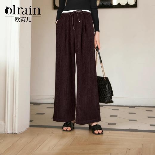 OLrain欧芮儿高腰休闲裤女秋季2024年新款慵懒风通勤宽松直筒长裤 商品图0
