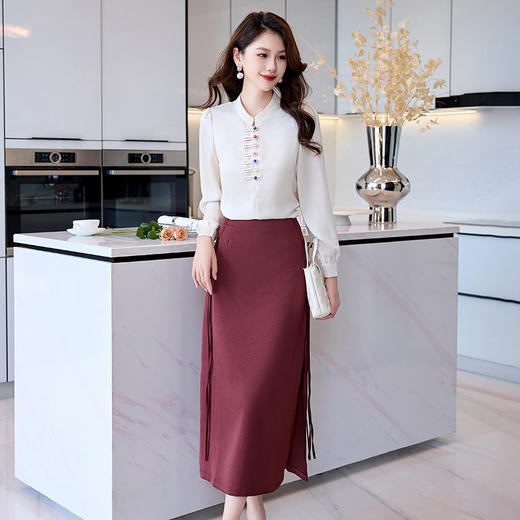 法式花边时髦减龄衬衫，高级感气质半身裙优雅两套装HR-HBLJRA766-6 商品图3