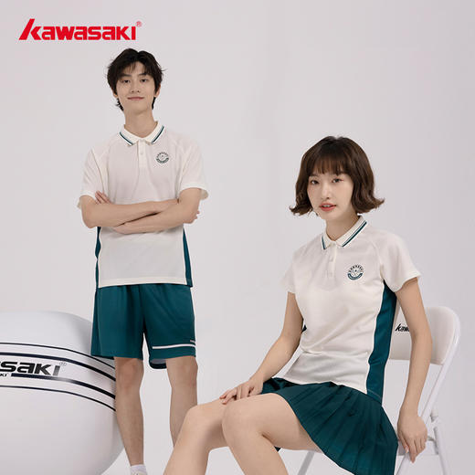 川崎 男女同款 翻领短袖T恤 白蓝色 米黄色 K1C02-B1995/B2995 商品图1