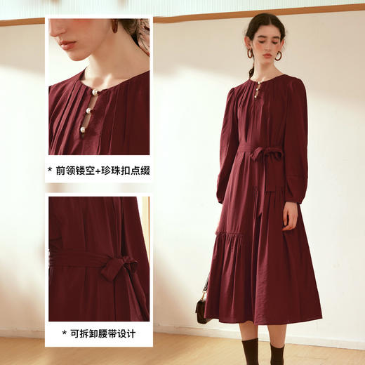 
OLrain欧芮儿法式红色连衣裙女秋季2024年新款复古慵懒收腰长裙 商品图2