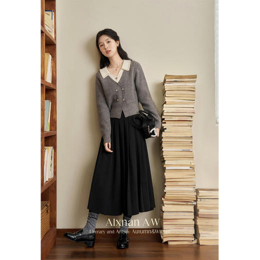 鹿向南「甜系珍妮弗」灰色假两件毛衣女2025秋冬慵懒风针织衫上衣 商品图1