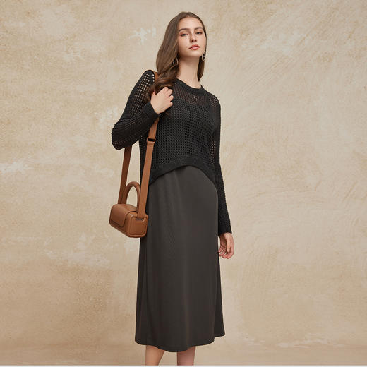 PG639斯尔丽24新款气质两件套廓形显瘦手工钩花上衣配背心裙针织连衣裙 商品图6