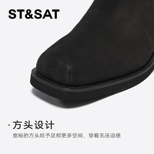 星期六复古方头舒适百搭粗跟袜筒靴SSC4116391 商品图8