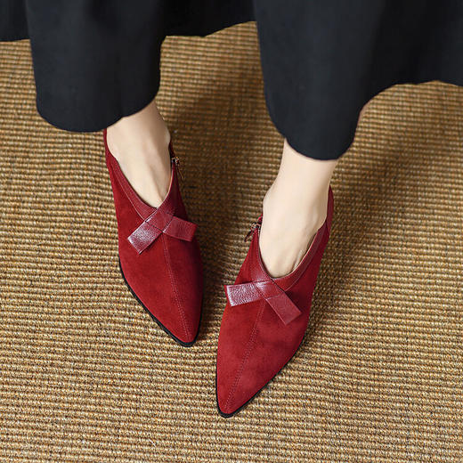 【预售5天】羊反皮女鞋秋冬季新款鞋子尖头粗跟高跟鞋磨砂窝窝鞋裸靴深口单鞋LD&6880 商品图4