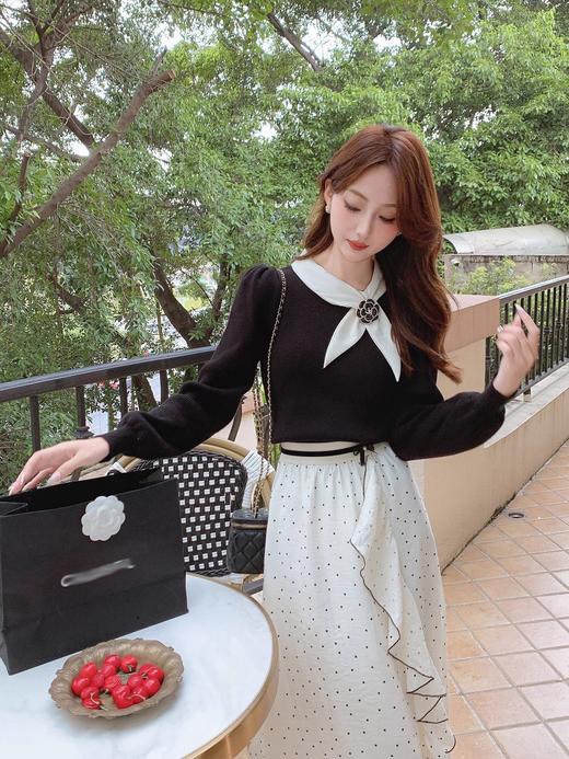 张心子【芭蕾圆舞曲】法式浪漫雪纺波点半身裙中长款女秋装新款裙 U2409061 商品图3