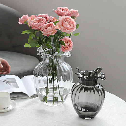 北欧简约现代冷纹质感小口透明玻璃花瓶花器插花装饰客厅家居摆件 商品图3