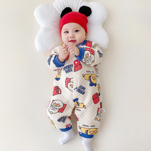 【亲肤柔软，透气舒适，内里夹棉，厚实保暖】初生婴儿衣服秋冬季 宝宝冬装夹棉连体衣 保暖加厚新生儿哈衣爬服潮款-QQ 商品图8