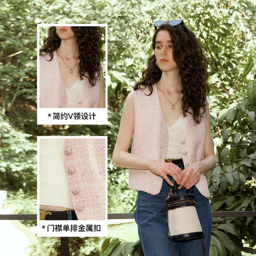 OLrain欧芮儿法式小香风马甲女秋季2024年新款优雅V领无袖上衣 商品图2