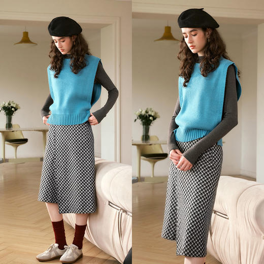 OLrain欧芮儿蓝色马甲毛衣女秋季2024年新款通勤设计感针织短上衣 商品图1