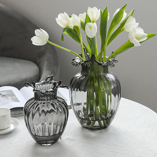 北欧简约现代冷纹质感小口透明玻璃花瓶花器插花装饰客厅家居摆件 商品图1