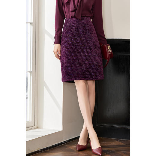 剩S/L/XL 米思阳2026春新款轻奢小香风半身裙高级感紫色一步裙4162 商品图3