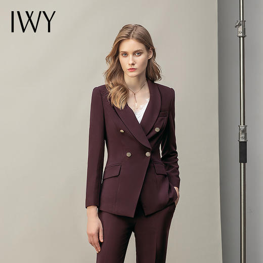 IWY/秋冬款安哥拉红西装套装女气质时尚干练职场接待西服外套C14105+P34105  商品图2