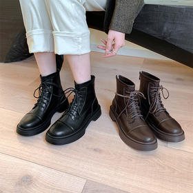 西遇内增高马丁靴女新款秋冬单靴复古低帮配裙子系带厚底短靴SS248550