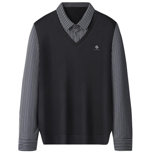 【假两件】【新款DSZ】大依优型大码假两件长袖T恤衬衫领加肥加大肥佬休闲商务宽松透气上衣打底 商品图0