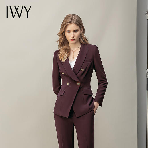 IWY/秋冬款安哥拉红西装套装女气质时尚干练职场接待西服外套C14105+P34105  商品图1