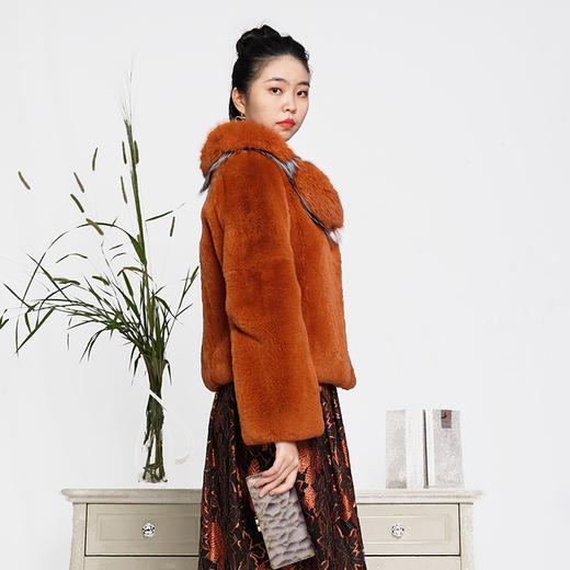 SIM GRACE 优雅夫人 进口西班牙獭兔毛狐狸毛镶银狐毛边短款外套 商品图1