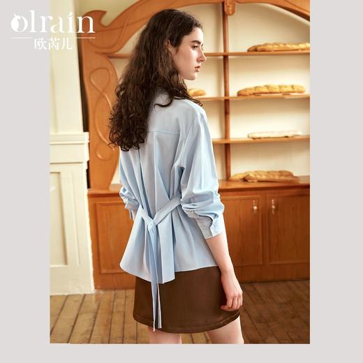 OLrain欧芮儿蓝色长袖衬衫女秋季2024年新款别致设计感收腰衬衣 商品图0