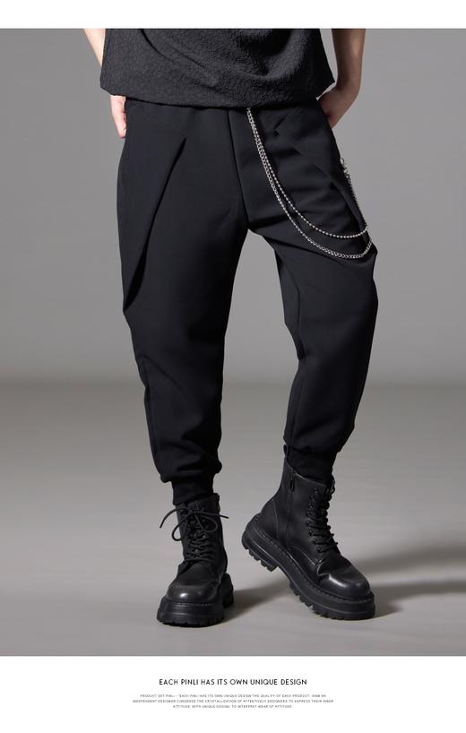 PINLI品立秋季新款宽松束脚九分裤男士潮牌个性黑色休闲裤子B243117051 商品图0