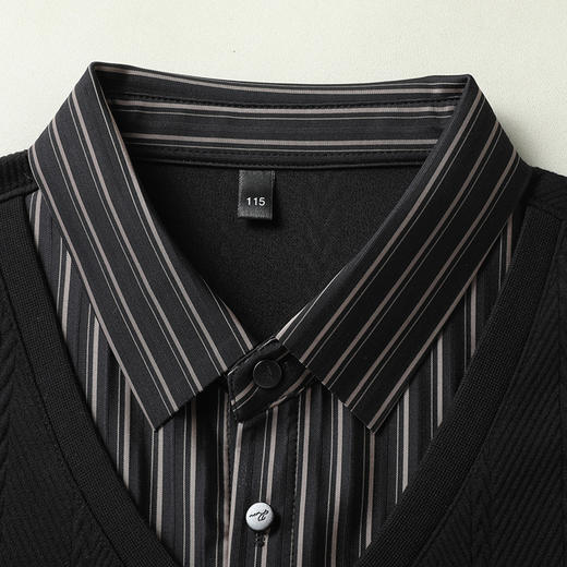 【假两件】【新款DSZ】大依优型大码假两件长袖T恤衬衫领加肥加大肥佬休闲商务宽松透气上衣打底 商品图2