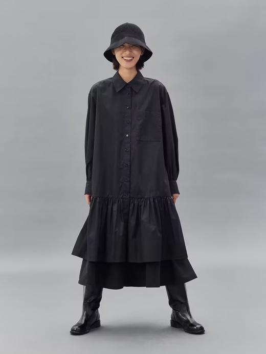 步履不停/4C31149C/叠穿百搭衬衫领式黑色白色中长款连衣裙 商品图3