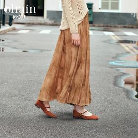 OLrain欧芮儿高腰半身裙女秋季2024年新款设计感印染度假风伞裙