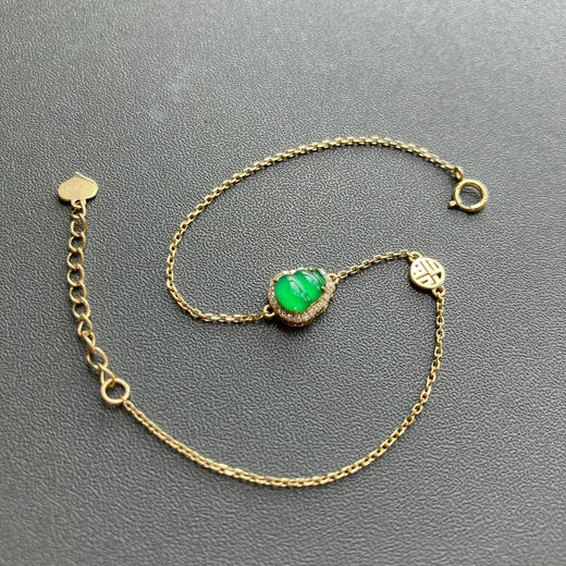 高冰种阳绿翡翠葫芦手链18k黄金钻石镶嵌 商品图0