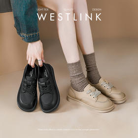 西遇舒适软底小皮鞋女新款早春日系配裙子厚底乐福鞋系带单鞋V0047628