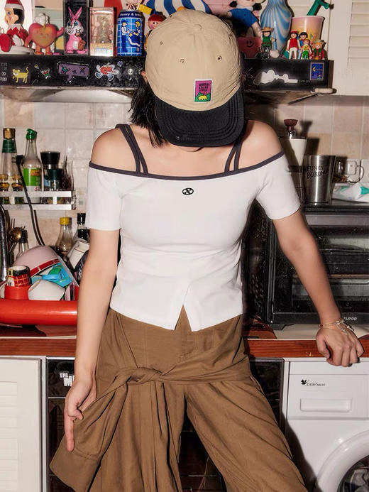 露肩短袖吊带T 商品图0