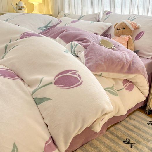 冬季【A类母婴级牛奶绒四件套】保暖加厚雕花加绒双面绒 防静电四件套 商品图14