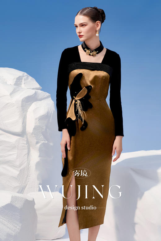 4202051 古潼怀金 进口双色醋酸连衣裙 雾境 商品图5